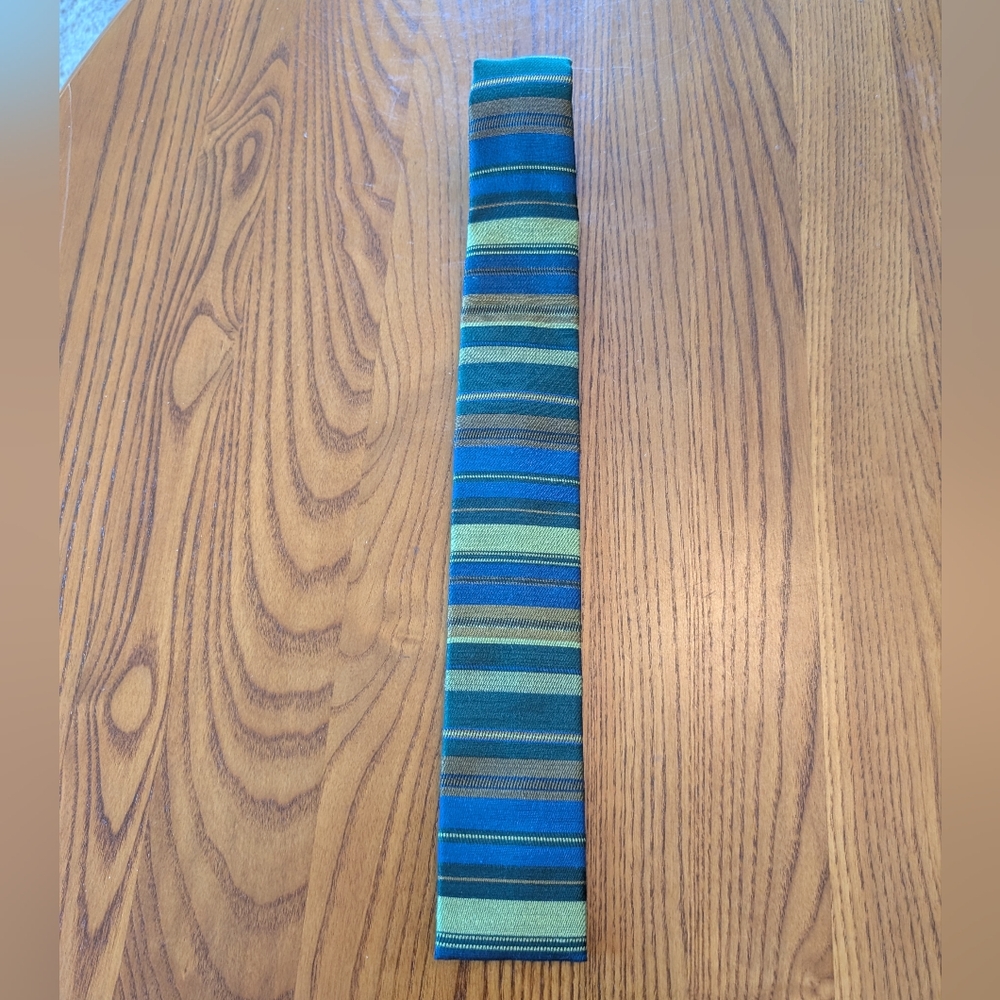 Ernst Of San Fran Blue/Green Skinny Square Bottom Vintage Men's Tie